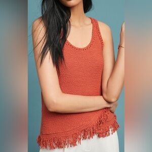 Anthropologie Akemi + Kin knit fringe Sweater Tank Top burnt orange crossover XS